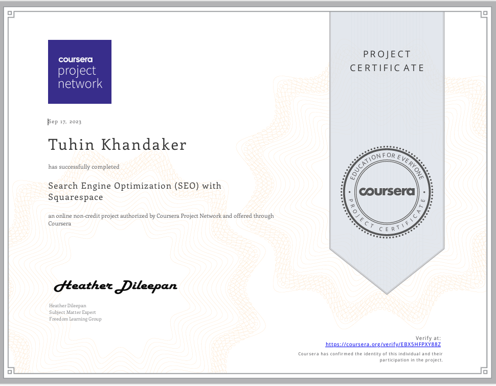 SEO Specialization Certificate - Coursera
